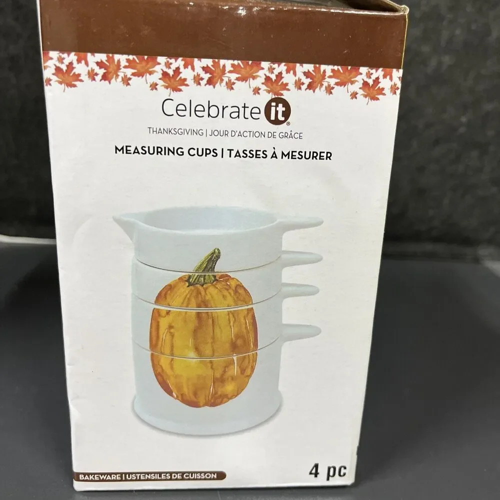 NIB 4 Piece Glass Stacking‎ Pumpkin Measuring Cups Fall Halloween Thanksgiving